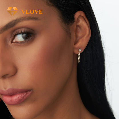 14K Solid Gold Beaded Diamond Earrings | Trio Dangling Studs | Luxury Women's Jewelry | VLOVE Bespoke