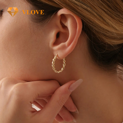 14K Twist Rope Hoop Earrings | 20MM Dangle Drop Earrings | Gold Rope Design Jewelry | VLOVE Custom