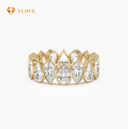 Pear Shaped Lab Grown Diamond Eternity Ring | 14K Gold Bezel Setting Wedding Band | 3.15 CTW VLOVE Jewelry