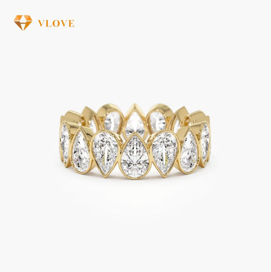 Pear Shaped Lab Grown Diamond Eternity Ring | 14K Gold Bezel Setting Wedding Band | 3.15 CTW VLOVE Jewelry