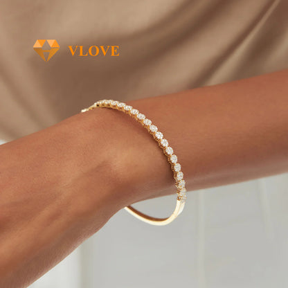 14K Gold 1.15CTW Cluster Diamond Bangle | Luxury Stackable Bracelet for Women | Customizable Jewelry | VLOVE
