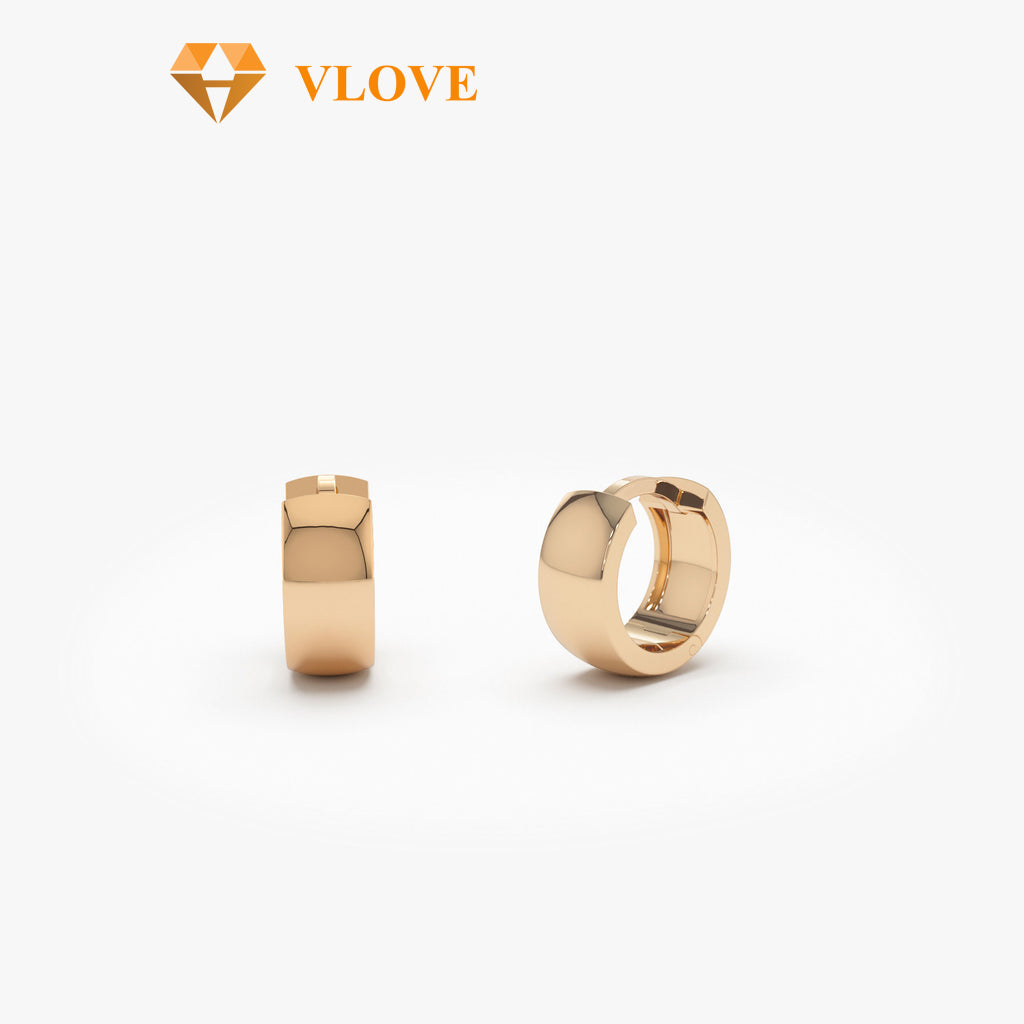 14K Solid Gold Chunky Hoop Earrings | Thick Huggie Earrings for Women | Luxury Statement Jewelry | VLOVE Wholesale
