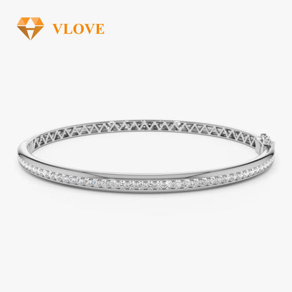 14K Solid Gold 1.00 CTW Round Diamond Bangle | Luxury Statement Bracelet for Women | Certified Fine Jewelry | VLOVE