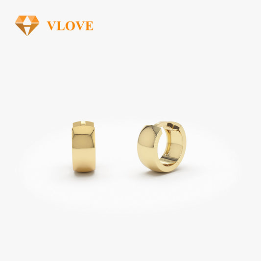 14K Solid Gold Chunky Hoop Earrings | Thick Huggie Earrings for Women | Luxury Statement Jewelry | VLOVE Wholesale
