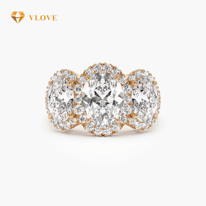 Lab Grown Diamond Three Stone Ring | Oval Cut 3.35 CTW Engagement Ring | 14K/18K Gold Wedding Band for Women | VLOVE Luxury Jewelry