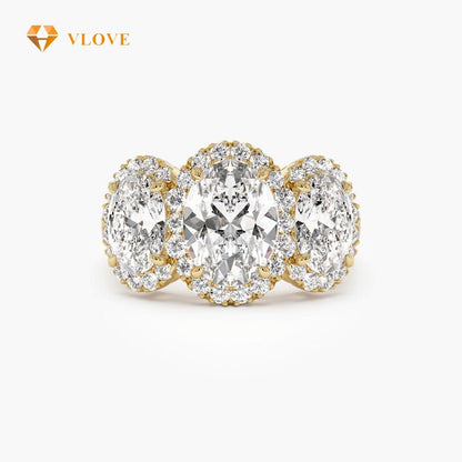 Lab Grown Diamond Three Stone Ring | Oval Cut 3.35 CTW Engagement Ring | 14K/18K Gold Wedding Band for Women | VLOVE Luxury Jewelry