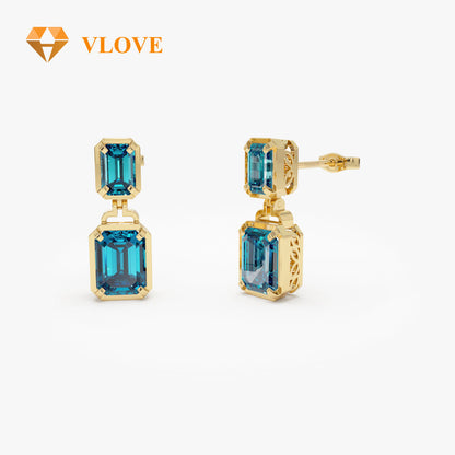 14K Gold Purple Amethyst Dangle Earrings | Customizable Gemstone Drop Earrings | Yellow Citrine Green Peridot London Blue Topaz Red Garnet | VLOVE