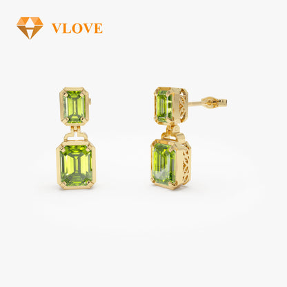 14K Gold Purple Amethyst Dangle Earrings | Customizable Gemstone Drop Earrings | Yellow Citrine Green Peridot London Blue Topaz Red Garnet | VLOVE