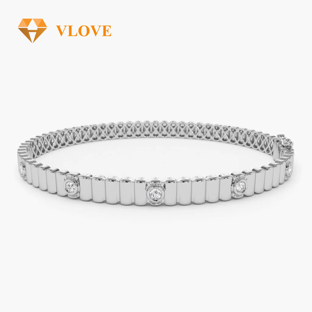 14K Gold Ribbed Diamond Bangle Bracelet | Party Wear Jewelry for Women | Best Selling Gift Idea | VLOVE
