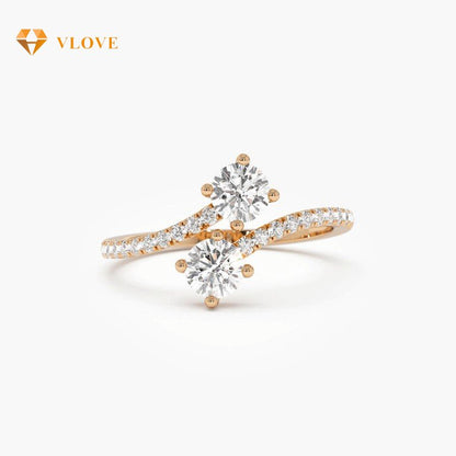 Lab Grown Diamond Bypass Ring | 14K Gold Round Shape 0.80 CTW Band | Elegant Stackable Jewelry for Women | VLOVE