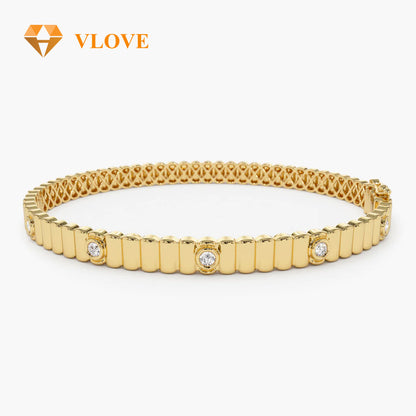 14K Gold Ribbed Diamond Bangle Bracelet | Party Wear Jewelry for Women | Best Selling Gift Idea | VLOVE