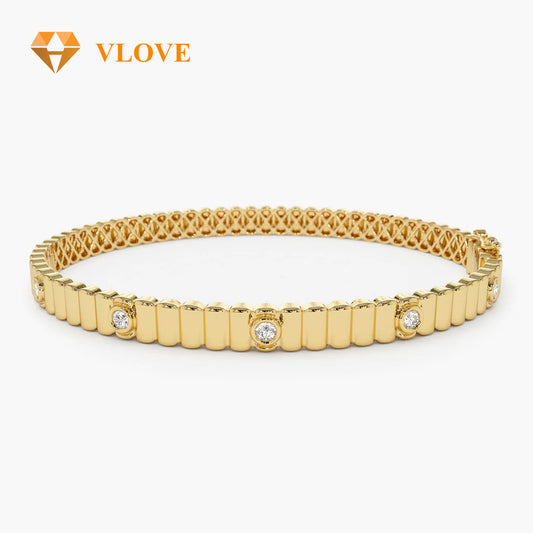 14K Gold Ribbed Diamond Bangle Bracelet | Party Wear Jewelry for Women | Best Selling Gift Idea | VLOVE