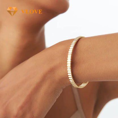 14K Gold Ribbed Diamond Bangle Bracelet | Party Wear Jewelry for Women | Best Selling Gift Idea | VLOVE