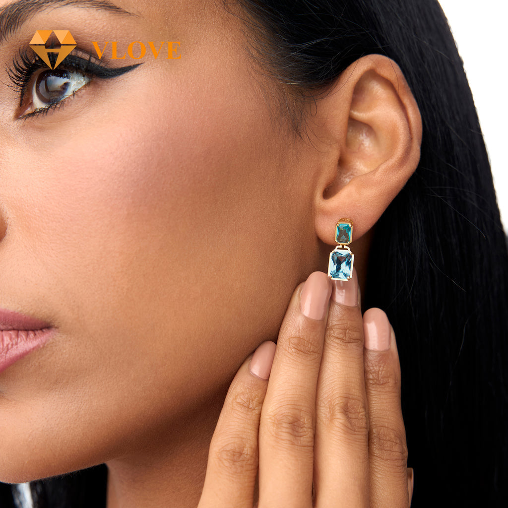 14K Gold Purple Amethyst Dangle Earrings | Customizable Gemstone Drop Earrings | Yellow Citrine Green Peridot London Blue Topaz Red Garnet | VLOVE