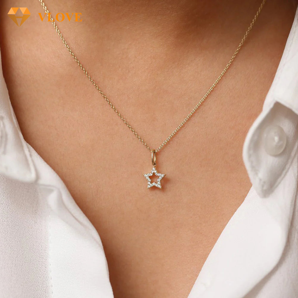 Star Diamond Necklace | 14K Gold Full Diamond Layering Chain | Minimalist Everyday Jewelry | VLOVE