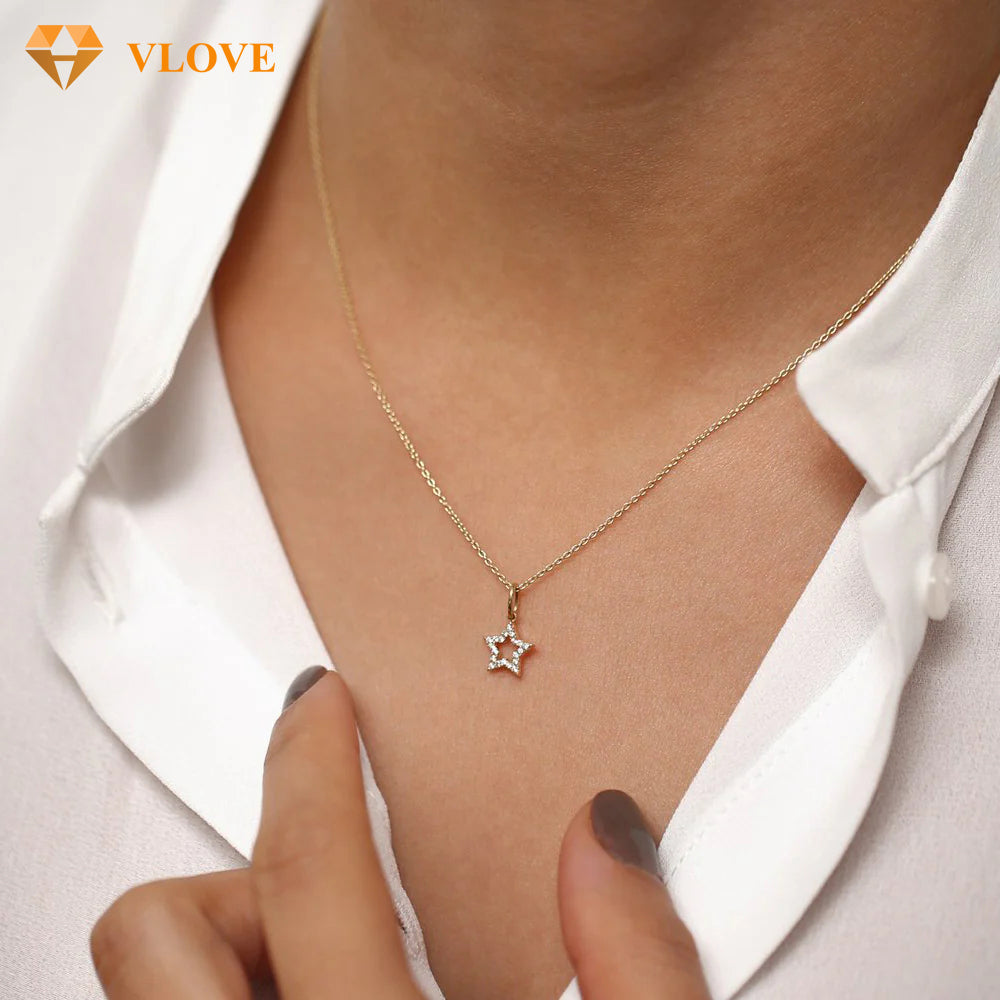 Star Diamond Necklace | 14K Gold Full Diamond Layering Chain | Minimalist Everyday Jewelry | VLOVE