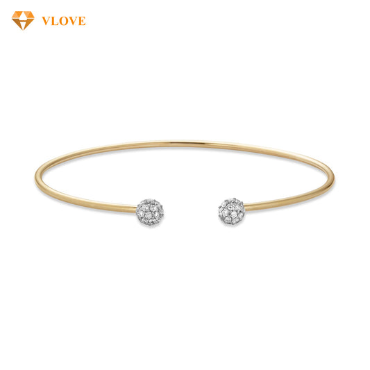 14K Gold Diamond Accent Open Cuff Bangle | Disco Ball Design Bracelet | Easter Gift Jewelry for Women | VLOVE