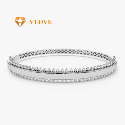 14K Solid Gold Double Row Diamond Bangle | 0.85 CTW Luxury Statement Bracelet for Women | Elegant Stackable Jewelry | VLOVE