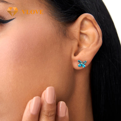 14K Red Garnet Butterfly Stud Earrings | Party Jewelry with Green Peridot Yellow Citrine Purple Amethyst London Blue Topaz | Dainty Gold Earrings for Women | VLOVE