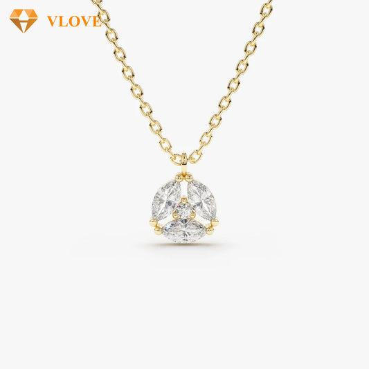 Cluster Diamond Necklace | 14K Gold Minimalist Pendant | Personalized Fine Jewelry Gift for Women | VLOVE