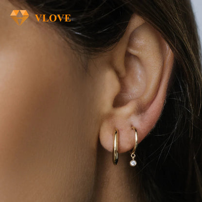 14K Gold Diamond Half Hoop Dangle Earrings | Party Jewelry with Drop Design | Simple Elegant Earrings for Women | VLOVE