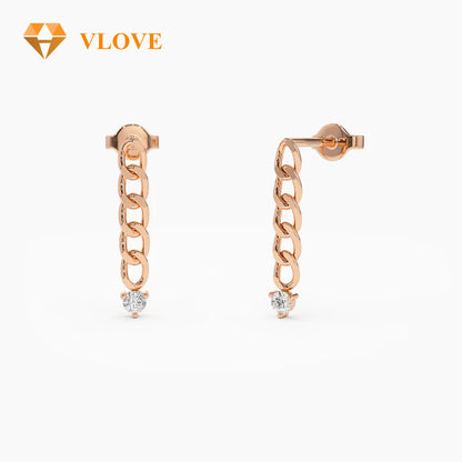 14K Gold Cuban Link Diamond Earrings | Luxury Dangling Chain Earrings | Statement Jewelry for Women | VLOVE