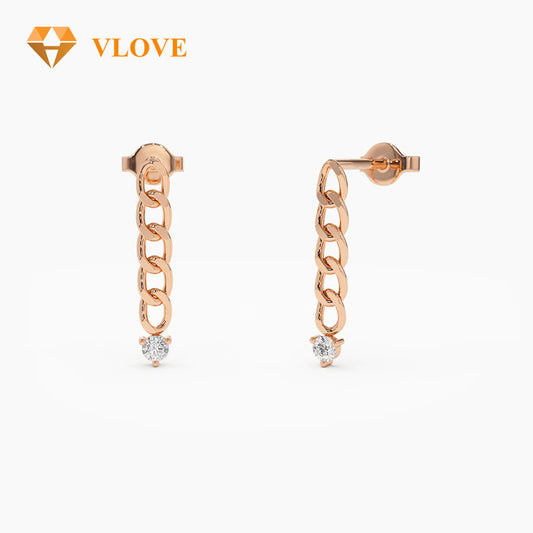 14K Gold Cuban Link Diamond Earrings | Luxury Dangling Chain Earrings | Statement Jewelry for Women | VLOVE