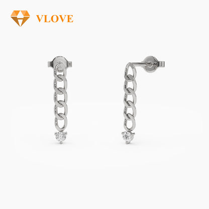 14K Gold Cuban Link Diamond Earrings | Luxury Dangling Chain Earrings | Statement Jewelry for Women | VLOVE