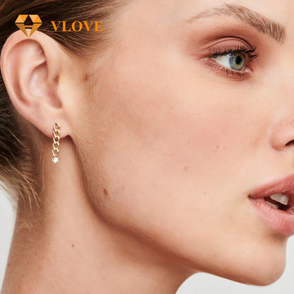 14K Gold Cuban Link Diamond Earrings | Luxury Dangling Chain Earrings | Statement Jewelry for Women | VLOVE