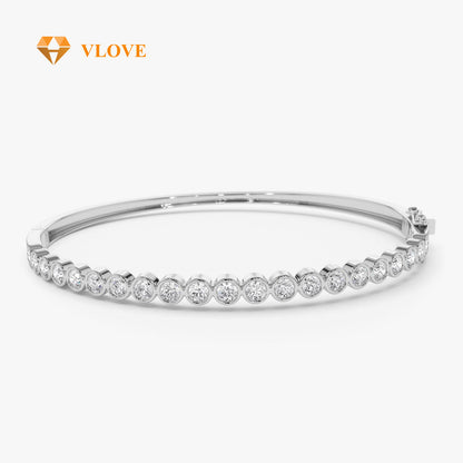 14K Gold Bezel Set Diamond Bangle | Solid Gold Luxury Bracelet for Women | Secure Setting White Stone Jewelry | VLOVE
