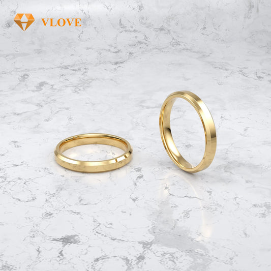 Comfort Fit Wedding Ring | 14K Solid Gold Beveled Edge Band | Free Engraving Gift for Couples | VLOVE
