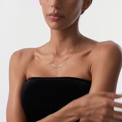 14K Gold Curved Bar Necklace | Minimalist Pendant Jewelry | Modern Layering Chain for Women | VLOVE
