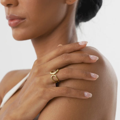 14K Gold Crescent Moon Ring | Chunky Stacking Band for Women | Bold Wedding Jewelry | VLOVE