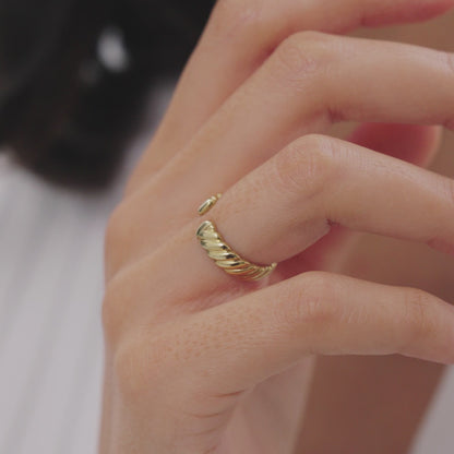14K Rope Cuff Ring | 5MM Solid Gold Statement Band | Textured Jewelry for Men & Women | VLOVE