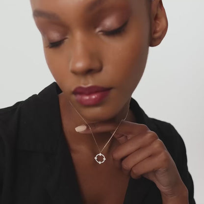 14K Solid Gold Clover Necklace | Full Diamond Circle Pendant | Lucky Symbol Jewelry | VLOVE