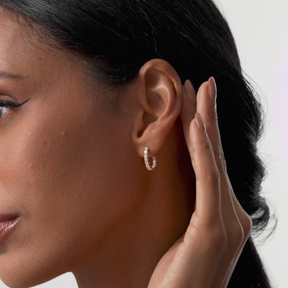 14k Inside Out J Hoop Diamond Earrings