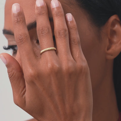 14K Ribbed Gold Band | 2.5MM Thin Stacking Ring | Textured Jewelry for Women | VLOVE