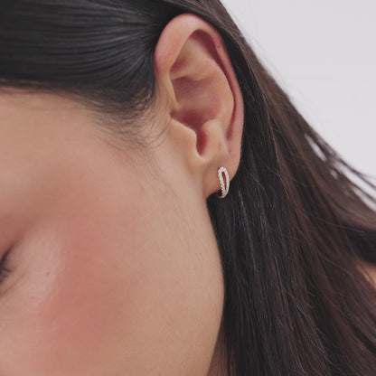 14k Double Mini Diamond Hoop Earrings
