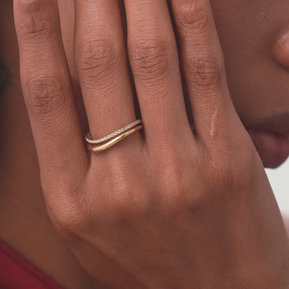 14k Double Ring Waive Design Diamond Ring