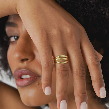 14K Chunky Curved Stacking Ring | Bold Gold Band for Women | Modern Statement Jewelry | VLOVE