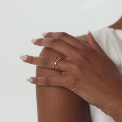 14K Beaded Cross Ring | Stackable Statement Jewelry | Handmade Gold Band for Women | VLOVE