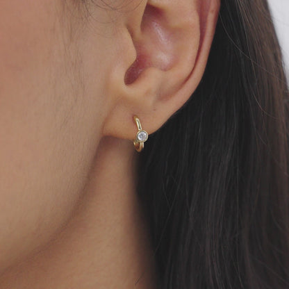 14k Bezel Setting Diamond J Hoops