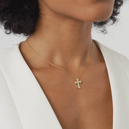 14K Gothic Diamond Cross Necklace | Pave Setting Religious Jewelry | Unisex Statement Piece | VLOVE
