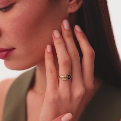 14K Gold Crossover Ring | Stackable Minimalist Band | Dainty Layering Ring for Women | VLOVE