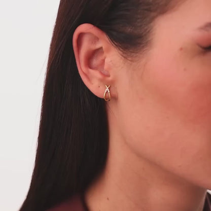 14K Gold Crisscross Diamond Huggie Earrings | Half Hoop Earrings with Round Diamonds | VLOVE Fine Jewelry