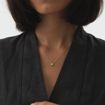 14K Diamond Clover Beaded Necklace | Gold Lucky Charm Pendant | Women's Symbolic Jewelry | VLOVE