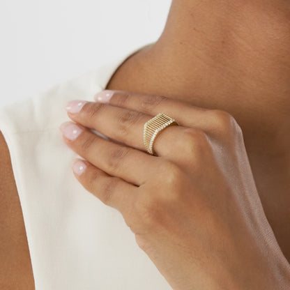 14K Gold Ribbed Signet Ring | Custom Engraved Statement Band | Artisan Textured Jewelry | VLOVE