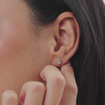 14k Oval Shaped Baguette & Round Diamond Mini Studs