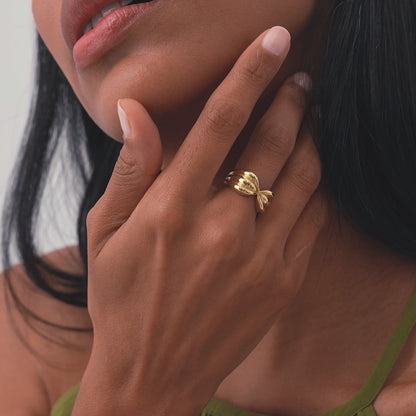 14K Gold Bowknot Ring | Vintage Style Sculpted Dome Band | 10MM Statement Jewelry for Women | VLOVE