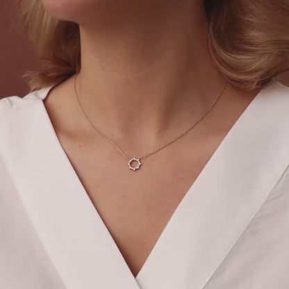 14K Gold Sun Circle Necklace | Diamond Celestial Pendant | Solar Symbol Jewelry | VLOVE